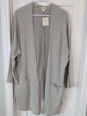DONNI. Relaxed Open-Front Ribbed Cardigan - Light Gray Sandwash